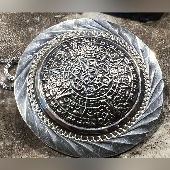 Mexico City Sterling Eagle 1- Mexico 925 Aztec Maya Sun Calendar Pendant Brooch - Picture 7 of 8